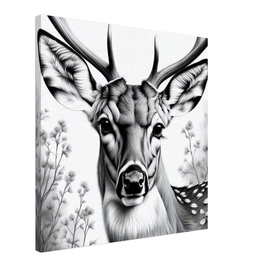 Leinwandbild - Hirsch - Schwarz-Weiß, Bleistift Stil, KI-Kunst - RolConArt, Schwarz-Weiß,