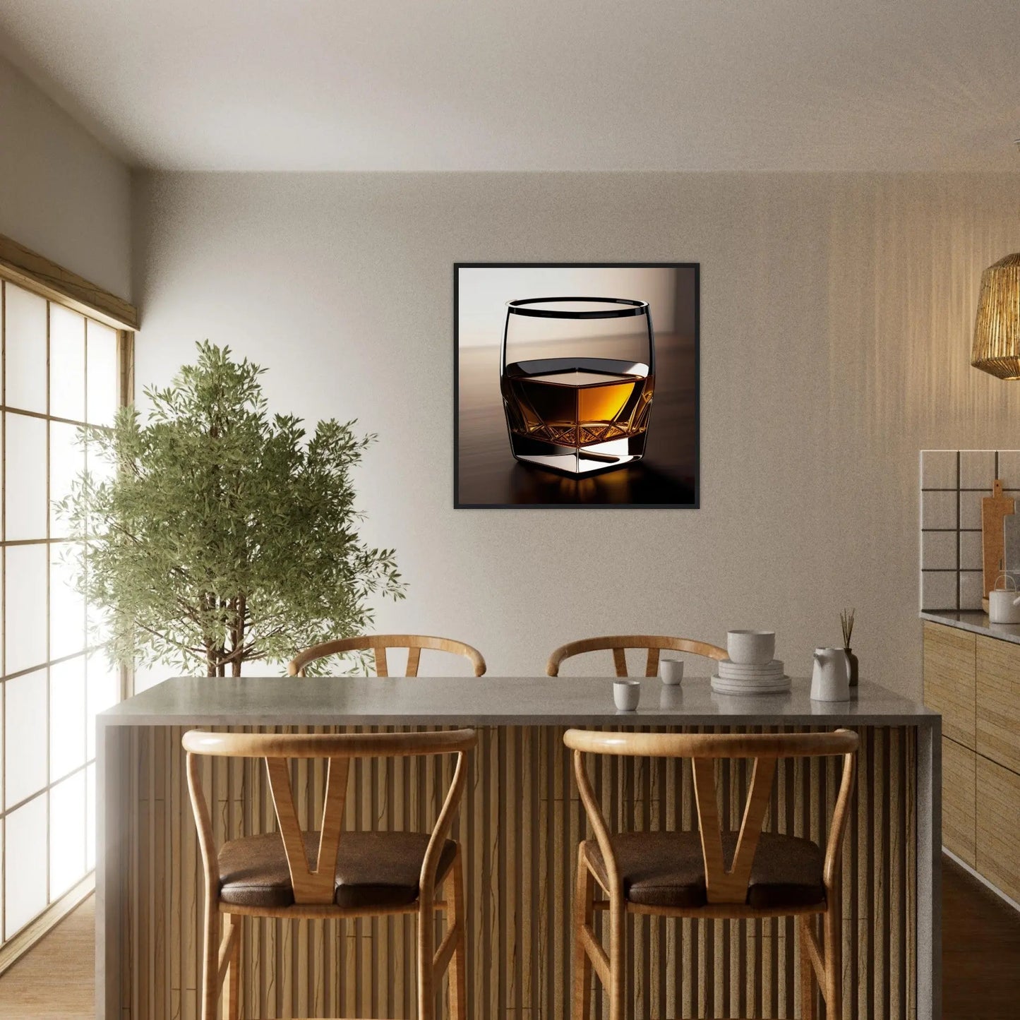 Gerahmtes Premium-Poster - Whiskey im Glas - Foto Stil, KI-Kunst - RolConArt, Kreative Vielfalt,