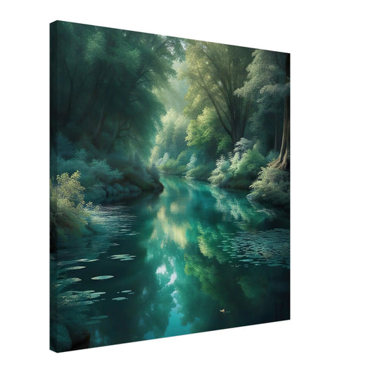 Leinwandbild - Waldlandschaft mit Fluss - Digitaler Stil, KI-Kunst - RolConArt, Landschaften,