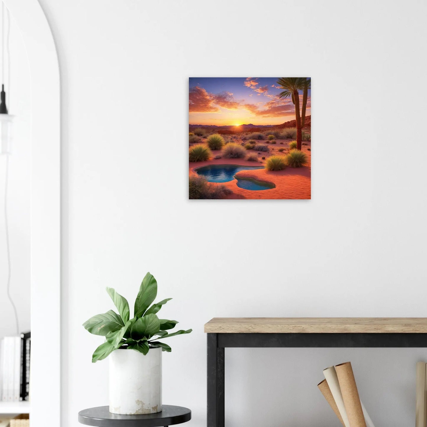 Moderner Forex-Druck - Oase in der Wüste - Foto Stil, KI-Kunst - RolConArt, Landschaften, 50x50-cm-20x20-Weiß