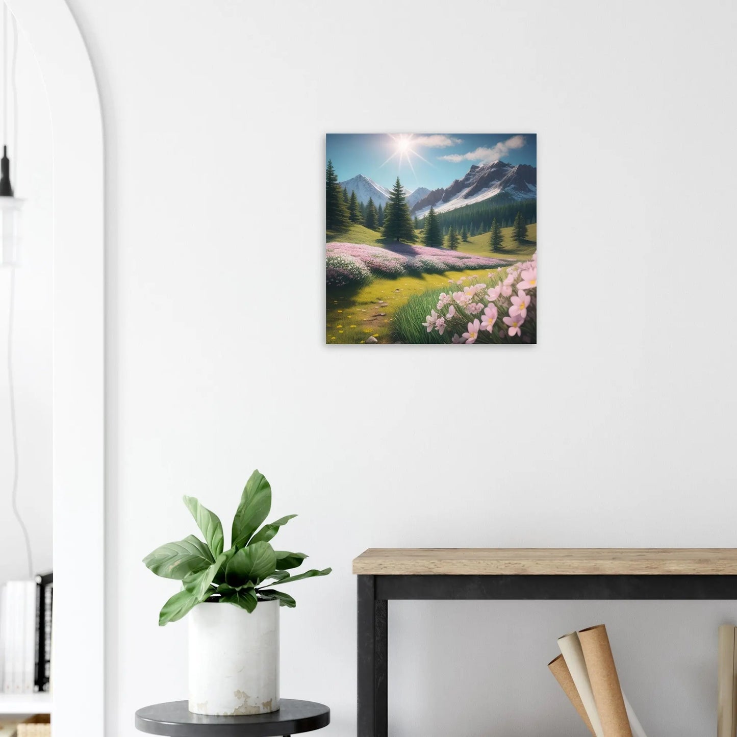 Moderner Forex-Druck - Blühende Berglandschaft - Foto Stil, KI-Kunst - RolConArt, Landschaften, 50x50-cm-20x20-Weiß