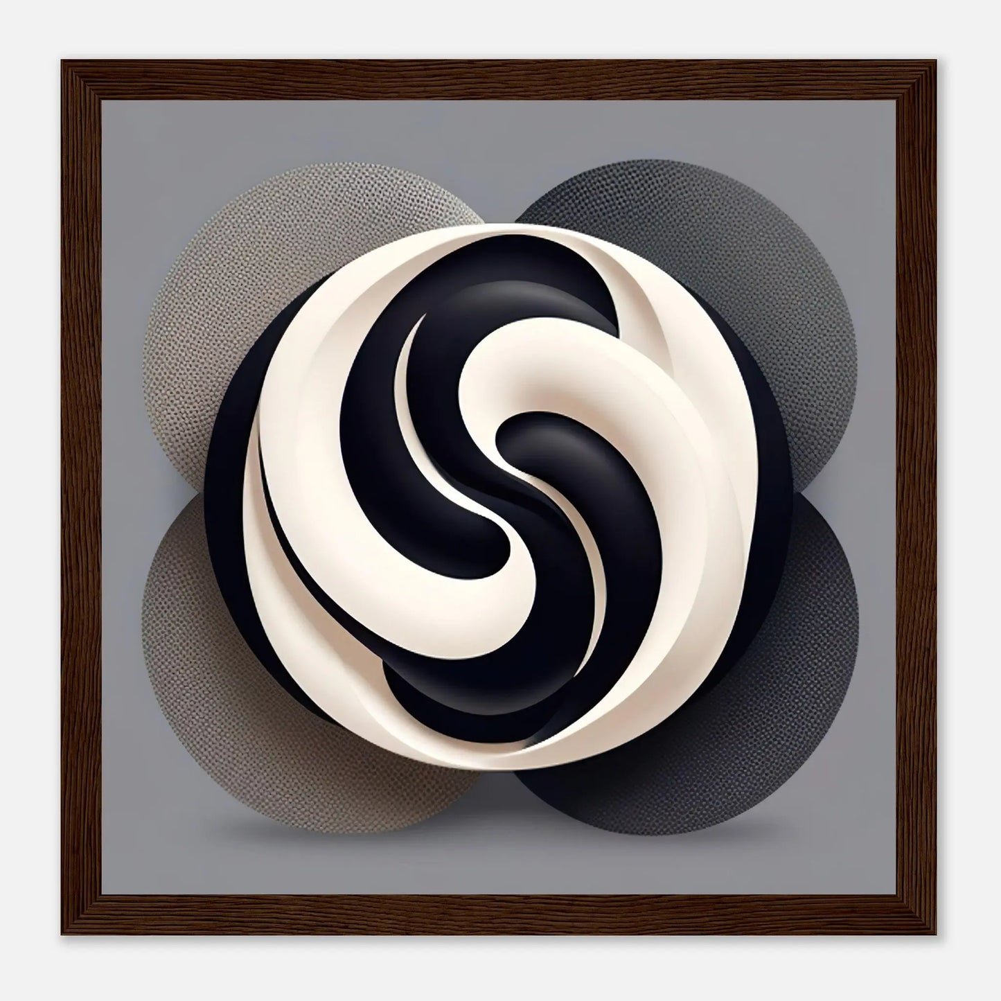 Gerahmtes Premium-Poster - Yin Yang - Digitaler Stil, KI-Kunst - RolConArt, Kreative Vielfalt, 30x30-cm-12x12-Dunkler-Holzrahmen