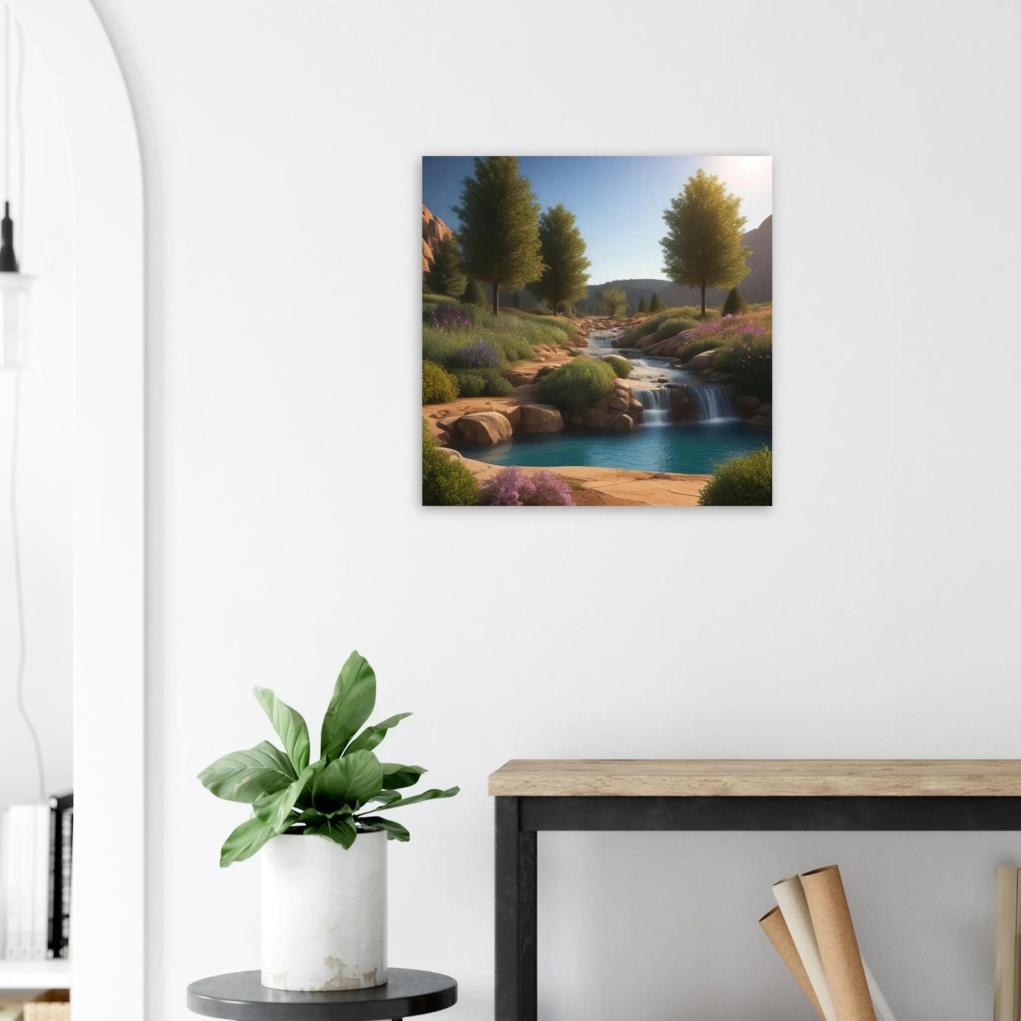 Moderner Forex-Druck - Landschaftsidylle - Foto Stil, KI-Kunst - RolConArt, Landschaften, 60x60-cm-24x24-Weiß