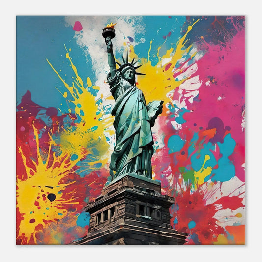 Leinwandbild - Freiheitsstatue - Splash Art Stil, KI-Kunst - RolConArt, Splash Art, 60x60-cm-24x24