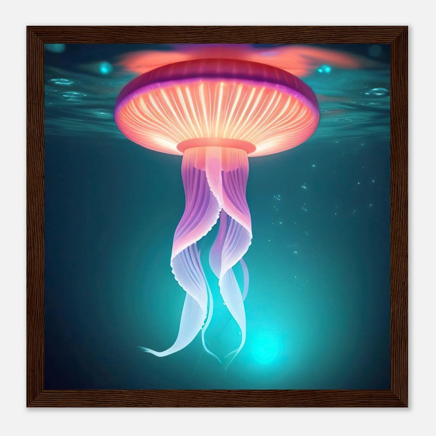 Gerahmtes Premium-Poster - Qualle - Digitaler Stil, KI-Kunst - RolConArt, Unterwasserlandschaften, 30x30-cm-12x12-Dunkler-Holzrahmen