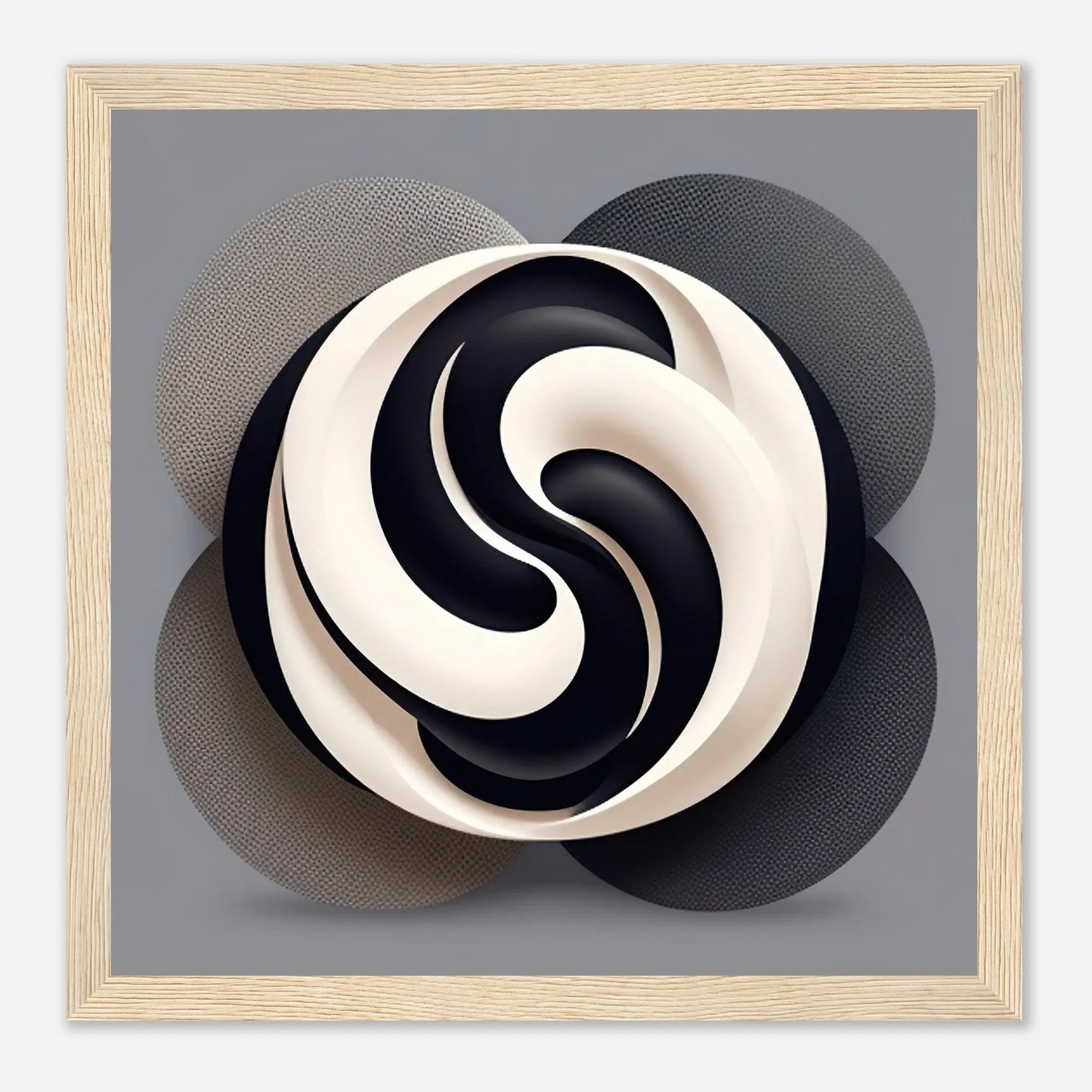 Gerahmtes Premium-Poster - Yin Yang - Digitaler Stil, KI-Kunst - RolConArt, Kreative Vielfalt, 30x30-cm-12x12-Holzrahmen