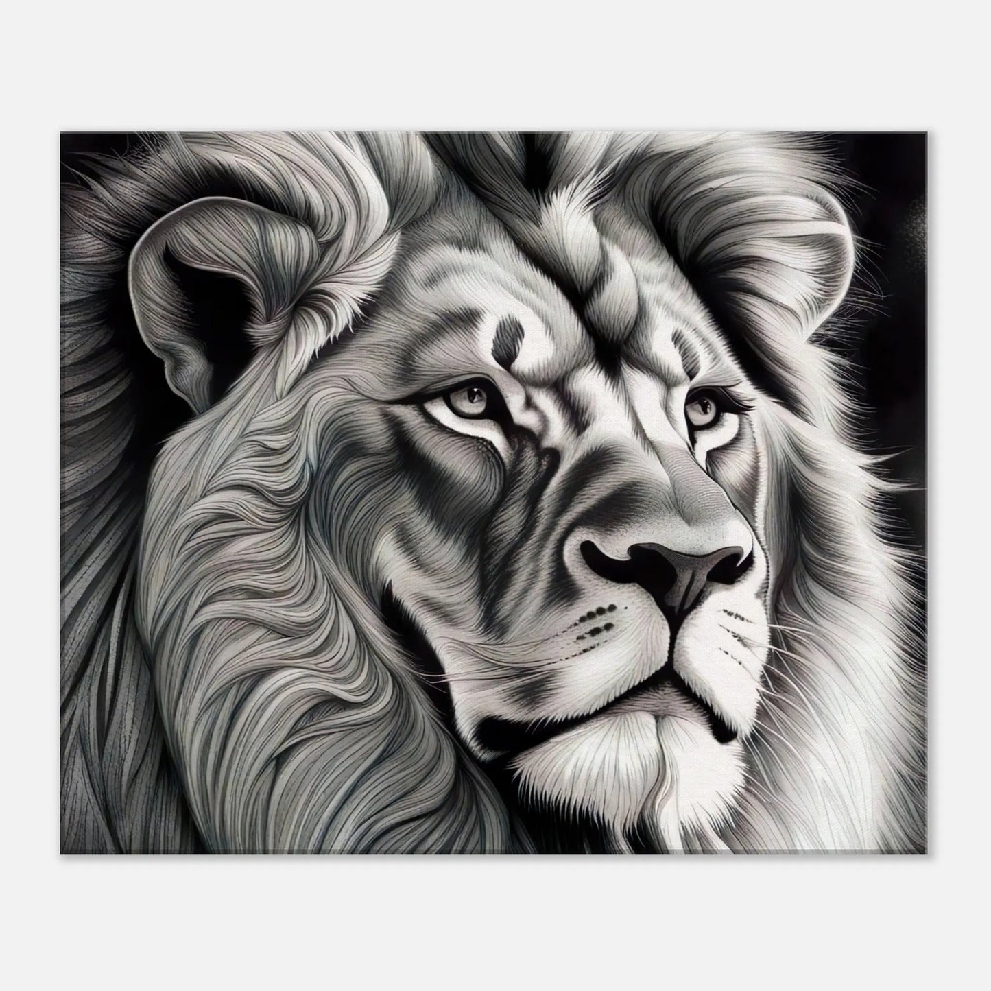 Leinwandbild - Löwe - Schwarz-Weiß, Bleistift Stil, KI-Kunst - RolConArt, Schwarz-Weiß, 50x60-cm-20x24