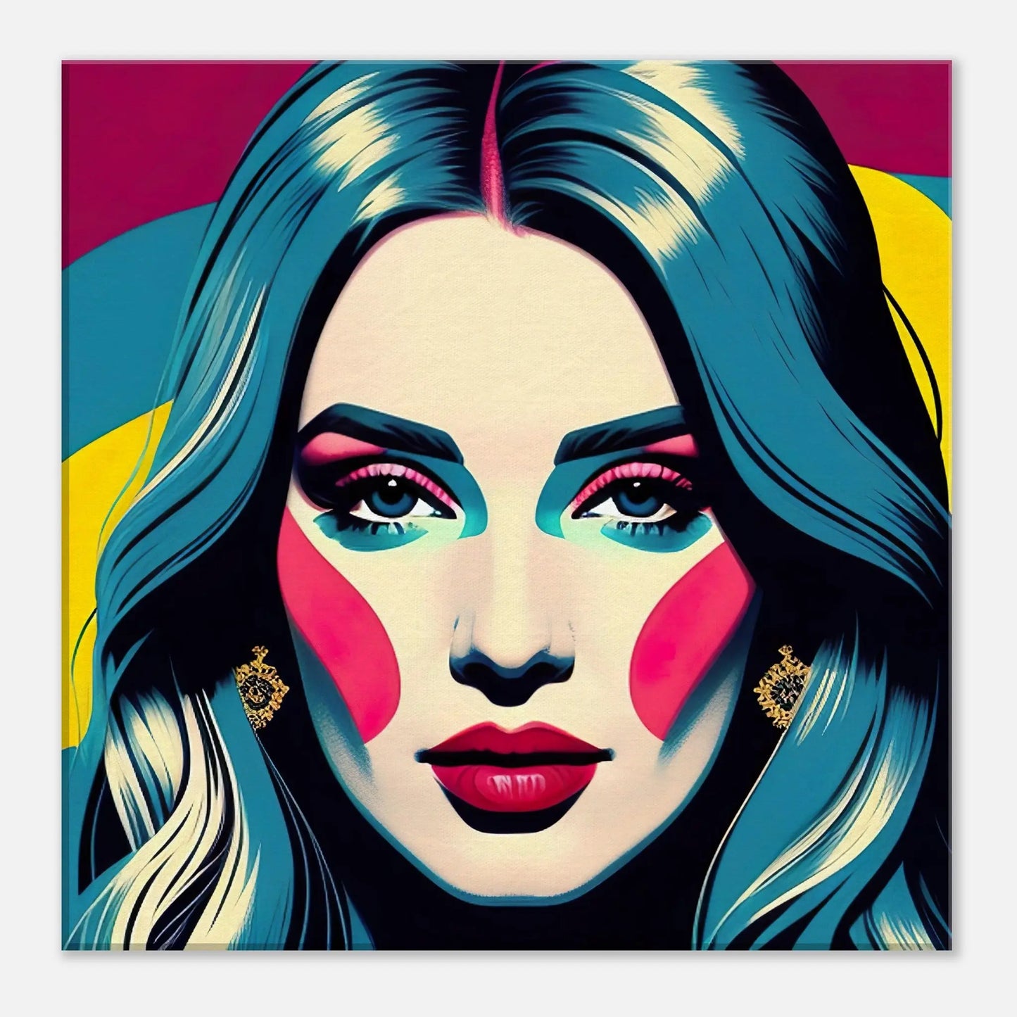 Leinwandbild - Frauenporträt im Pop Art Stil, KI-Kunst - RolConArt, Pop Art - Porträts, 40x40-cm-16x16