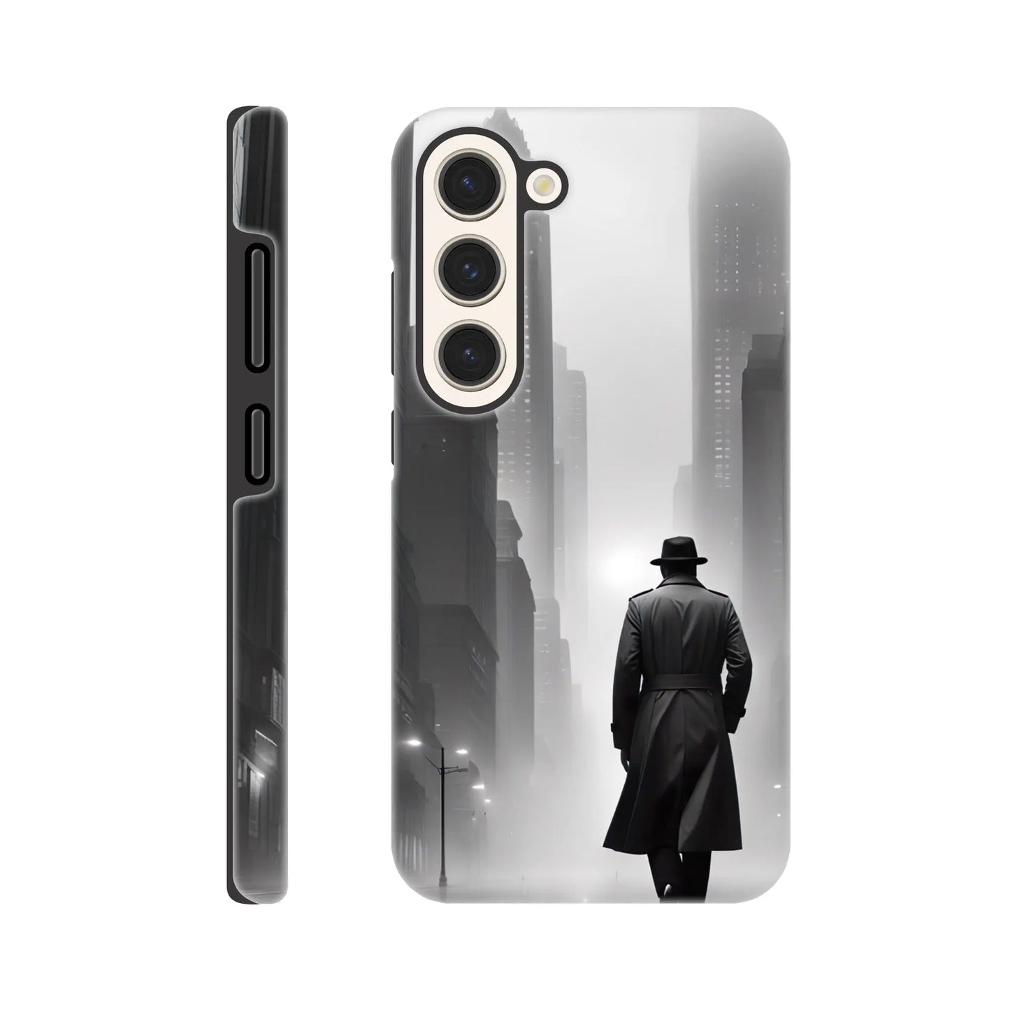 Smartphone-Hülle "Hart" - Stadtgänger - Schwarz-Weiß Stil, KI-Kunst RolConArt, Schwarz-Weiß, Galaxy-S23