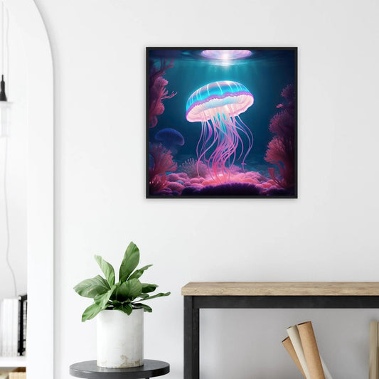 Gerahmtes Premium-Poster - Qualle - Digitaler Stil, KI-Kunst - RolConArt, Unterwasserlandschaften,