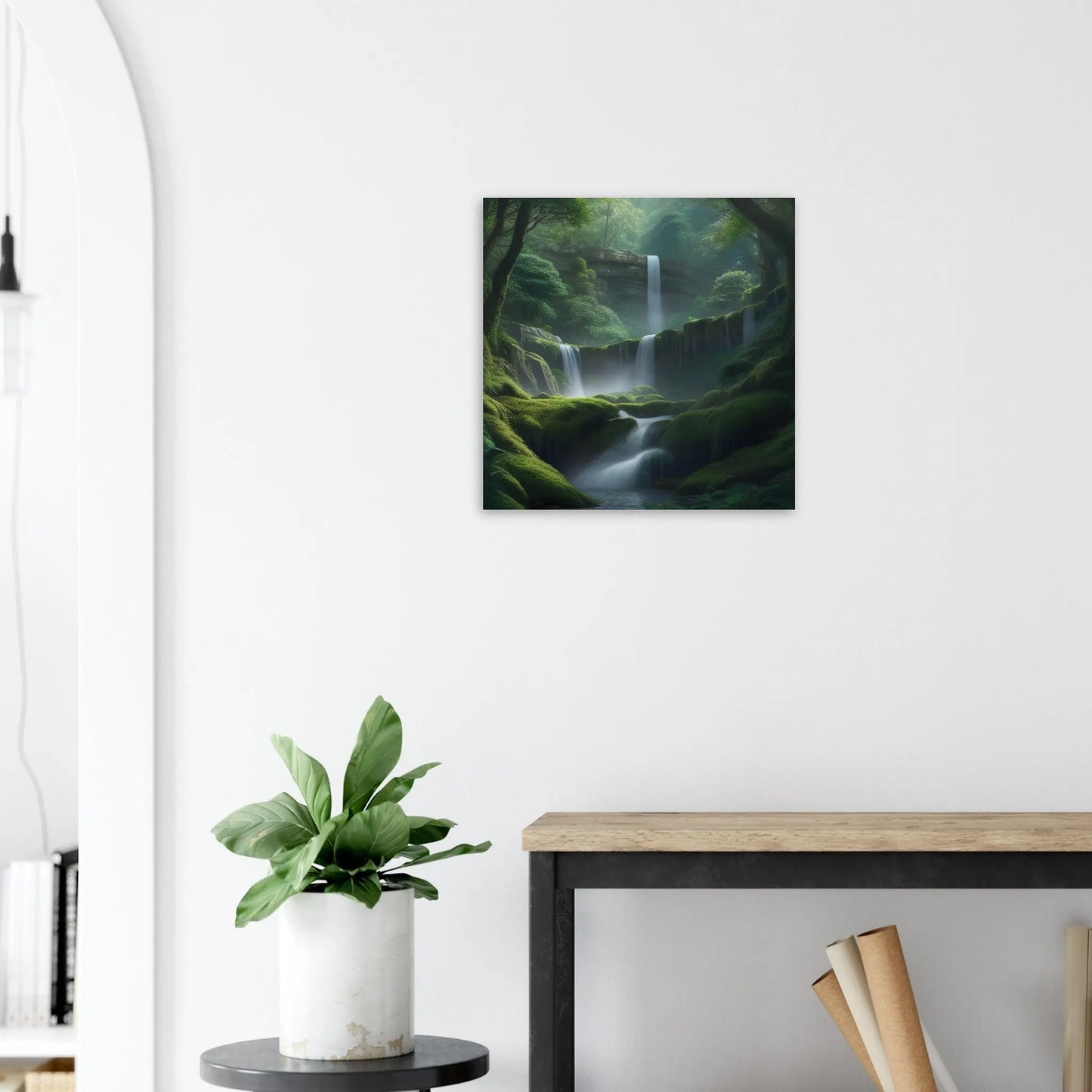 Moderner Forex-Druck - Wasserfälle im Wald - Foto Stil, KI-Kunst - RolConArt, Landschaften, 50x50-cm-20x20-Weiß