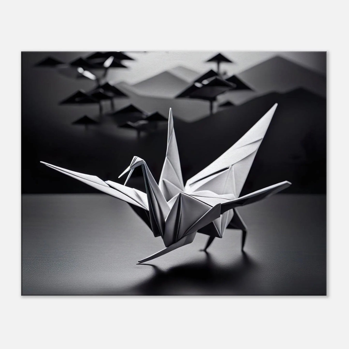 Leinwandbild - Vogel - Schwarz-Weiß, Origami Stil, KI-Kunst - RolConArt, Origami Kunst, 60x75-cm-24x30