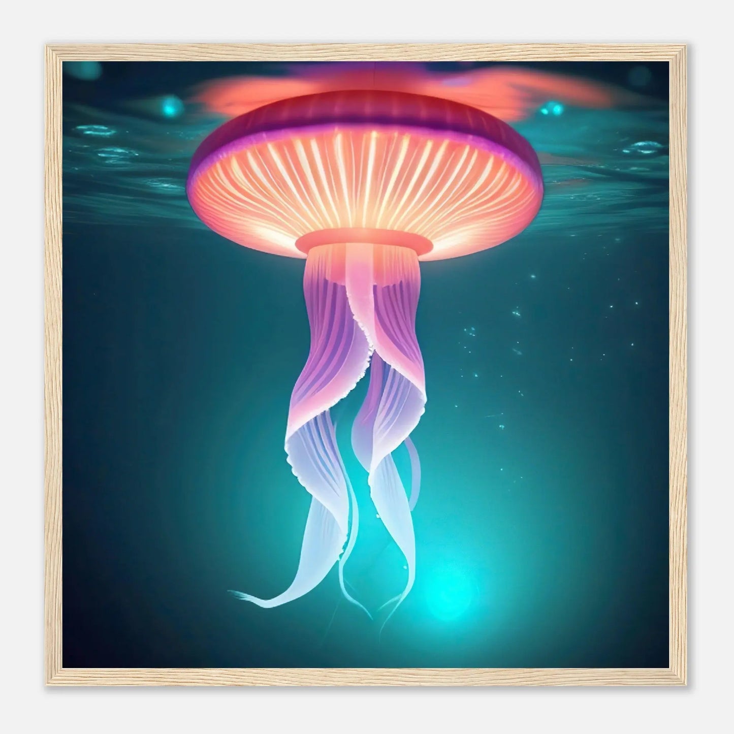 Gerahmtes Premium-Poster - Qualle - Digitaler Stil, KI-Kunst - RolConArt, Unterwasserlandschaften, 50x50-cm-20x20-Holzrahmen