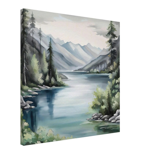 Leinwandbild - Berglandschaft mit See - Malerischer Stil, KI-Kunst - RolConArt, Landschaften,