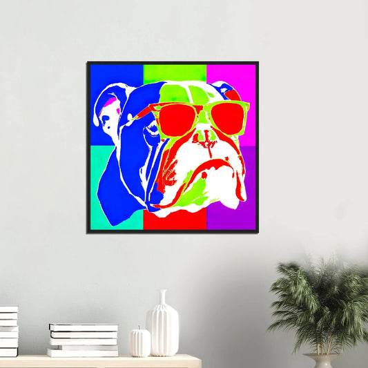 Gerahmtes Premium-Poster - Englische Bulldogge - Pop Art Stil, KI-Kunst - RolConArt, Pop Art - Tiere,