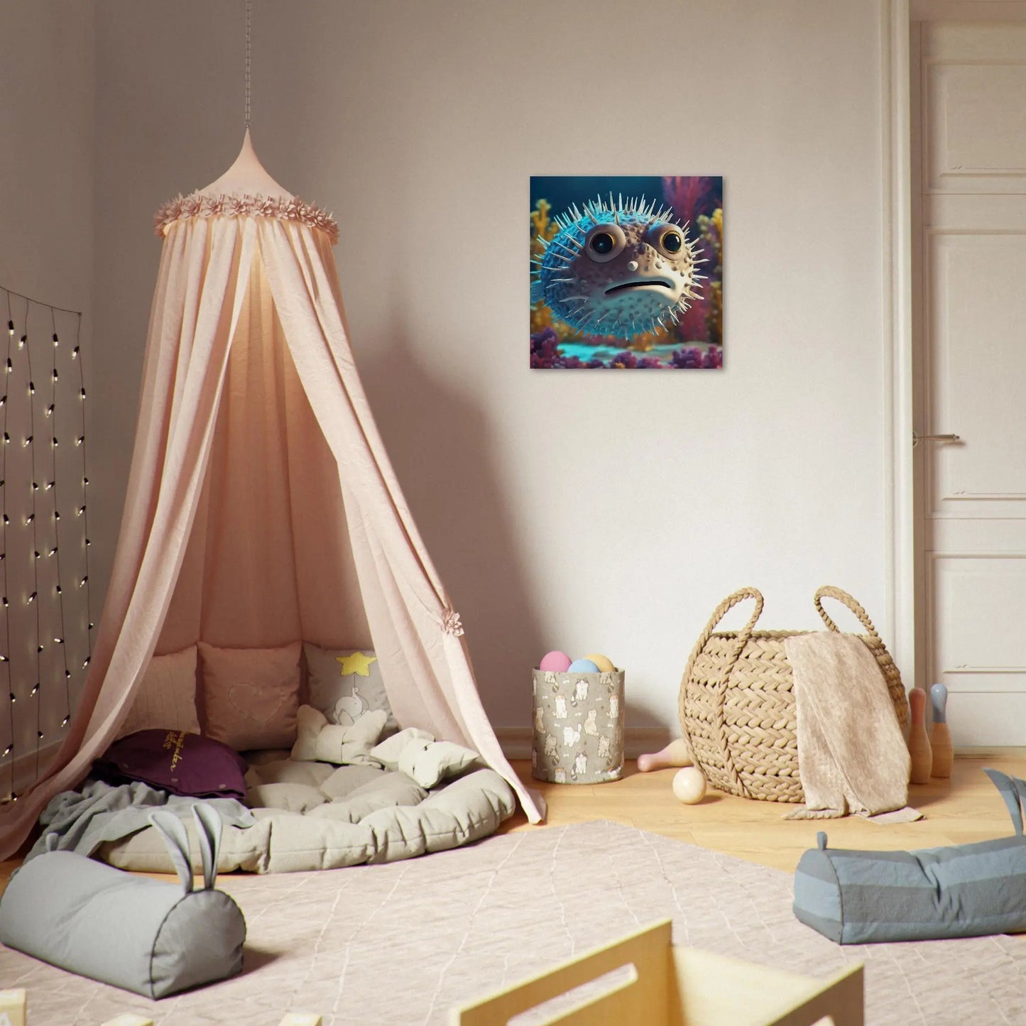 Aluminiumdruck - Kugelfisch - Kinderbild, 3D-Stil, KI-Kunst RolConArt