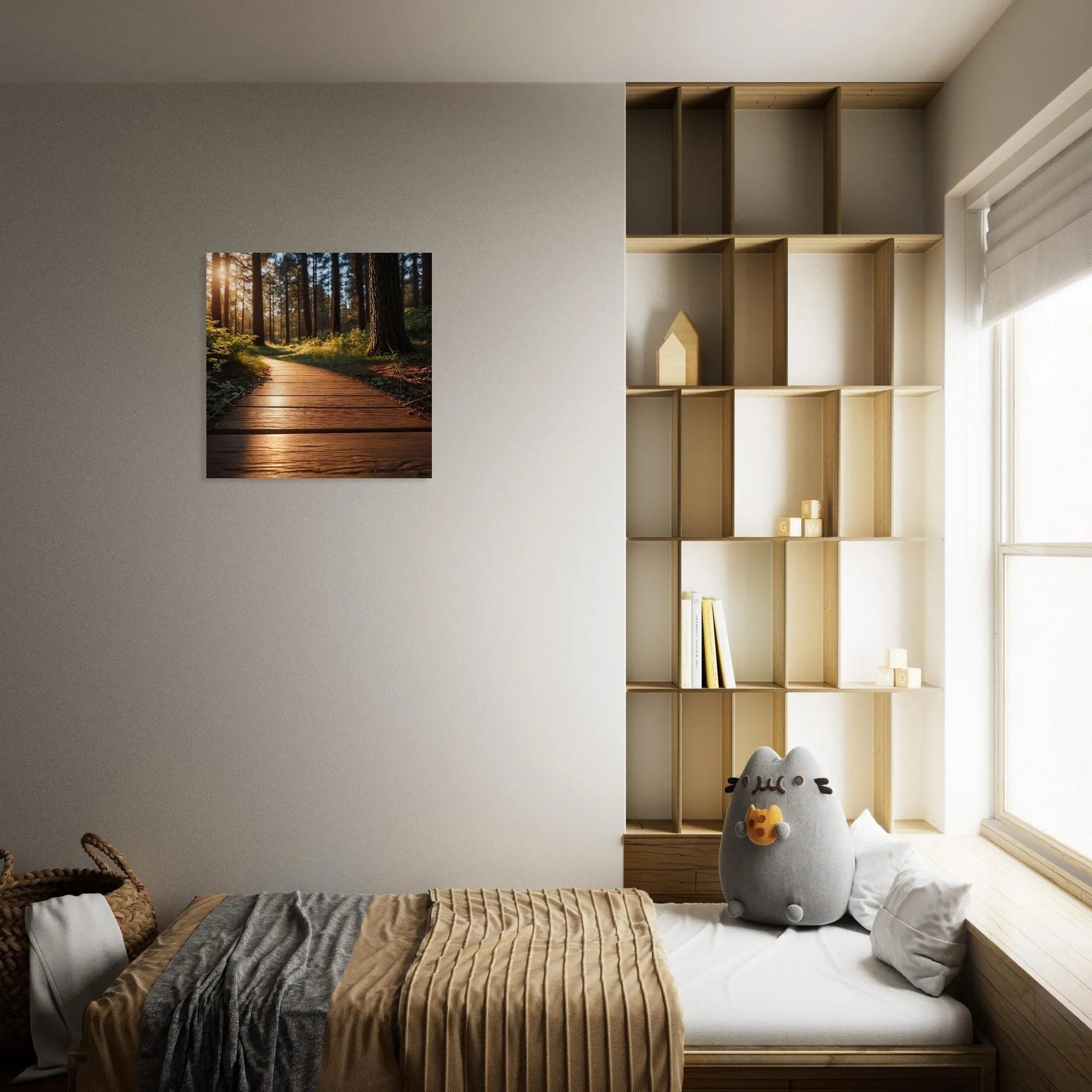 Moderner Forex-Druck - Holzweg im Wald - Foto Stil, KI-Kunst - RolConArt, Landschaften,