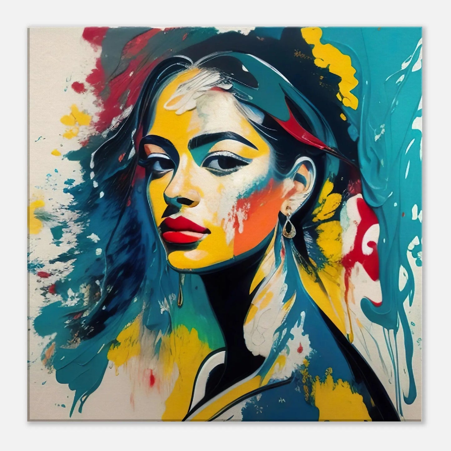 Leinwandbild - Frauenporträt im Splash Art Stil, KI-Kunst - RolConArt, Splash Art - Porträts, 60x60-cm-24x24