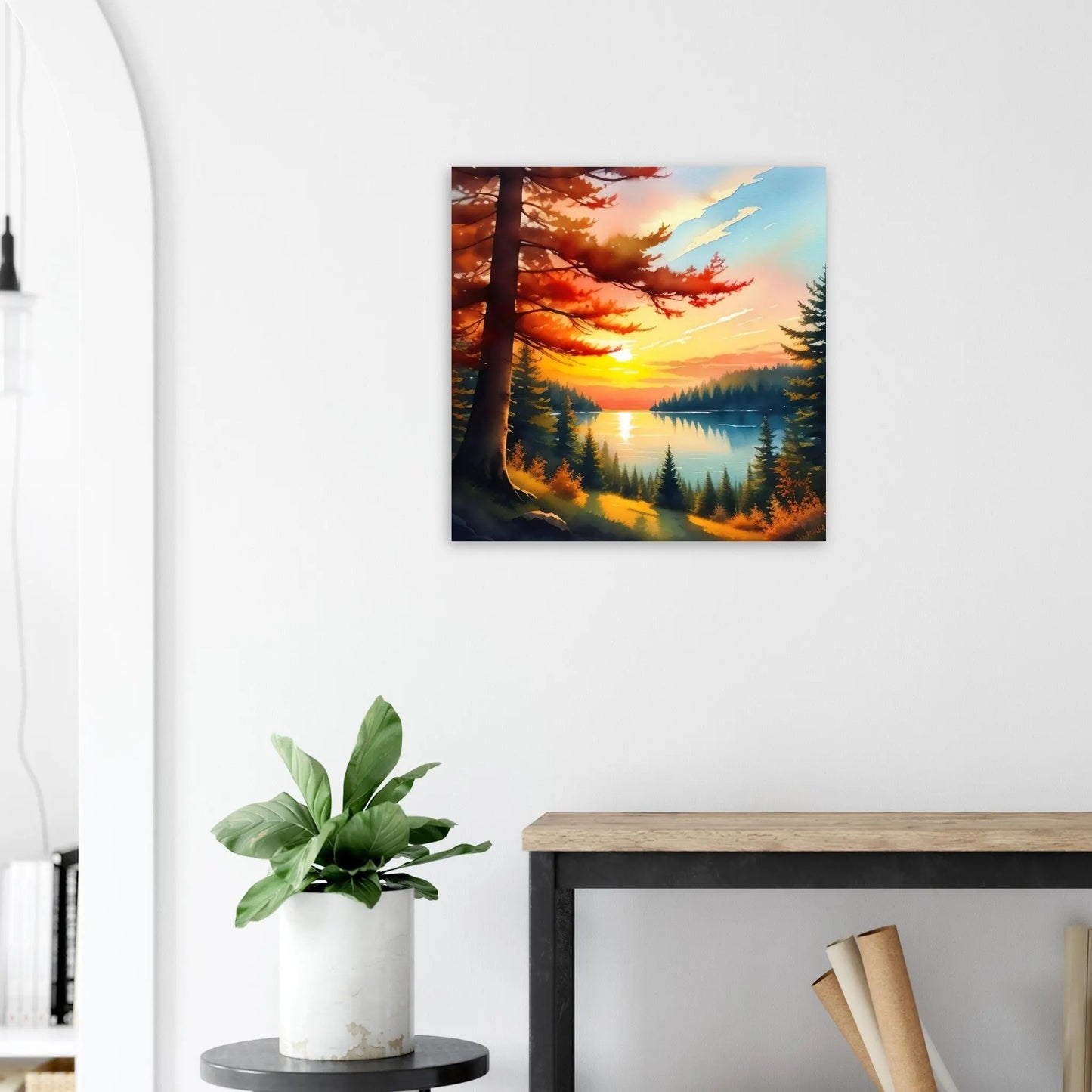 Moderner Forex-Druck - Landschaft mit See - Malerischer Stil, KI-Kunst - RolConArt, Landschaften, 60x60-cm-24x24-Weiß