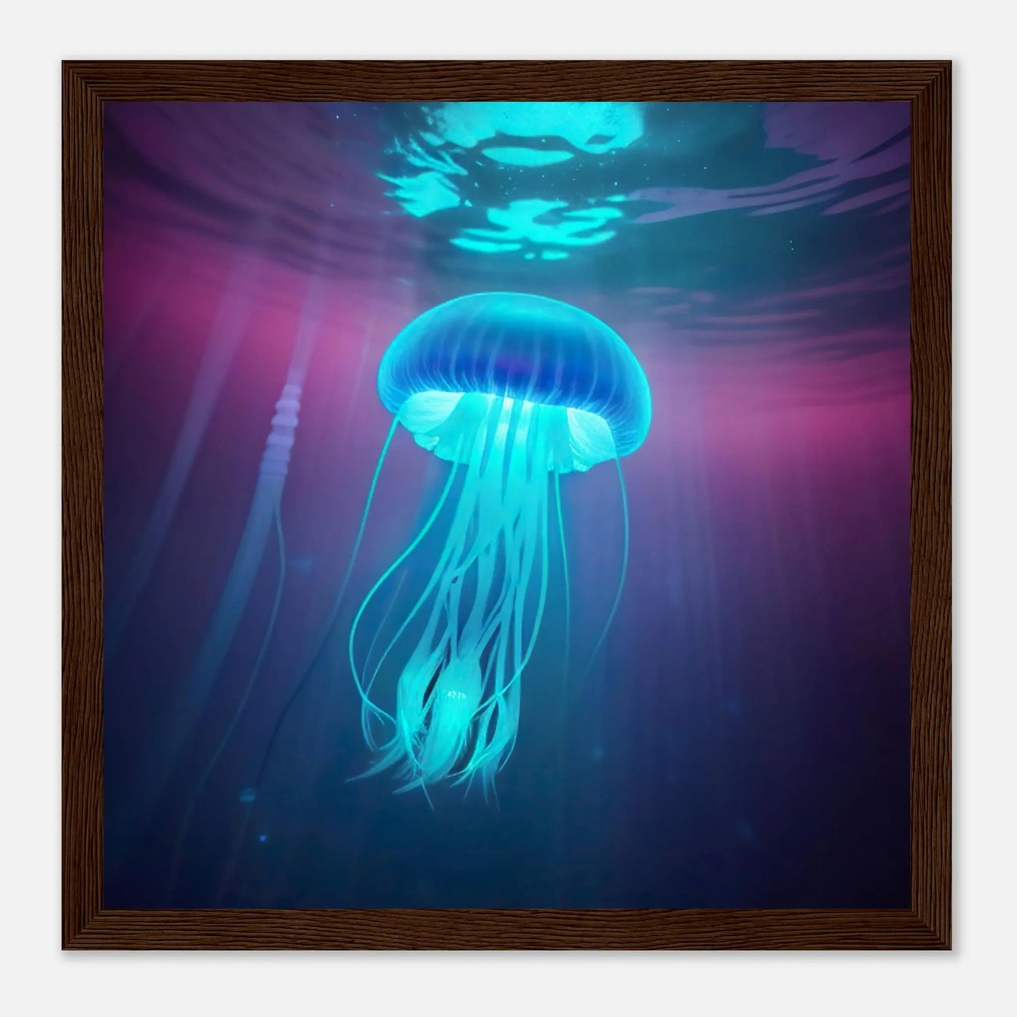 Gerahmtes Premium-Poster - Qualle - Digitaler Stil, KI-Kunst - RolConArt, Unterwasserlandschaften, 30x30-cm-12x12-Dunkler-Holzrahmen