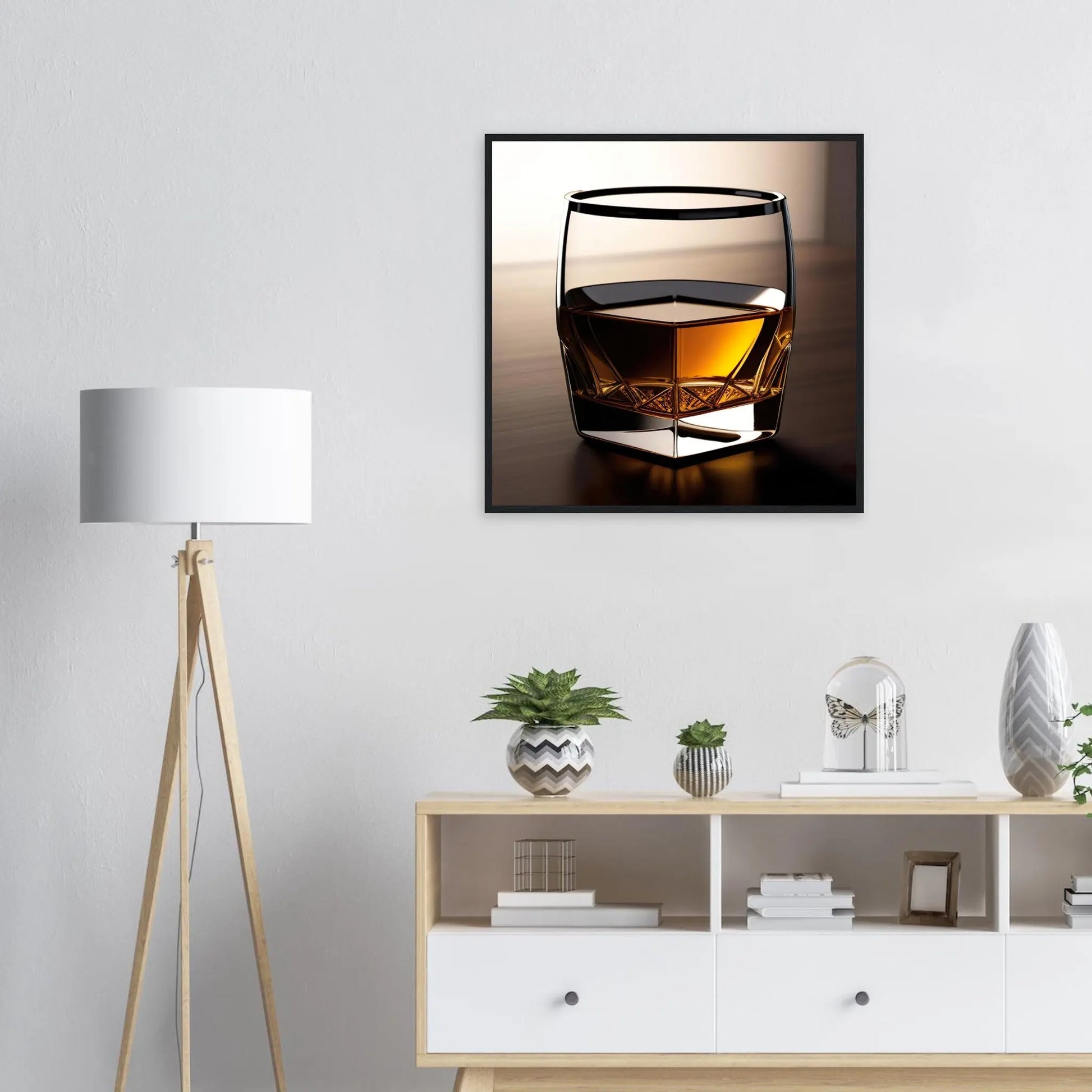 Gerahmtes Premium-Poster - Whiskey im Glas - Foto Stil, KI-Kunst - RolConArt, Kreative Vielfalt,