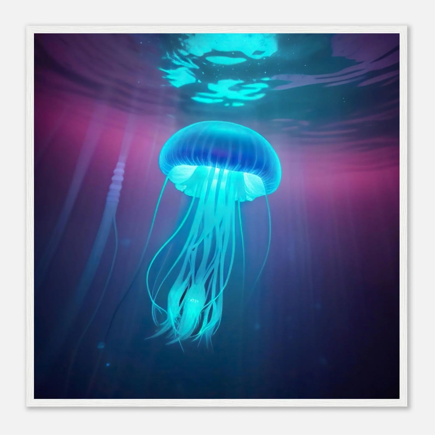 Gerahmtes Premium-Poster - Qualle - Digitaler Stil, KI-Kunst - RolConArt, Unterwasserlandschaften, 70x70-cm-28x28-Weißer-Rahmen
