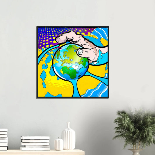 Gerahmtes Premium-Poster - Planet in der Hand - Cartoon Stil, KI-Kunst - RolConArt, Cartoon,