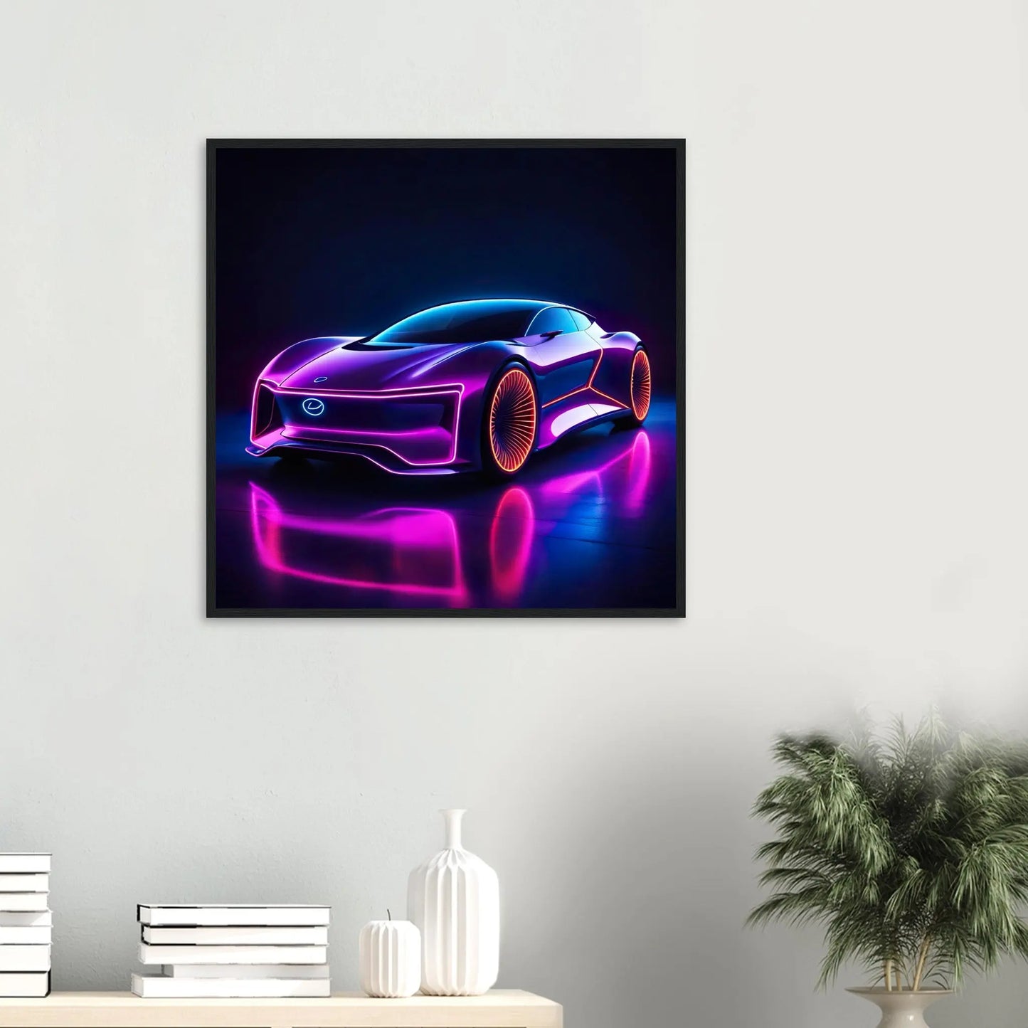 Gerahmtes Premium-Poster -Futuristisches Fahrzeug- Neon Stil, KI-Kunst - RolConArt, Neon,