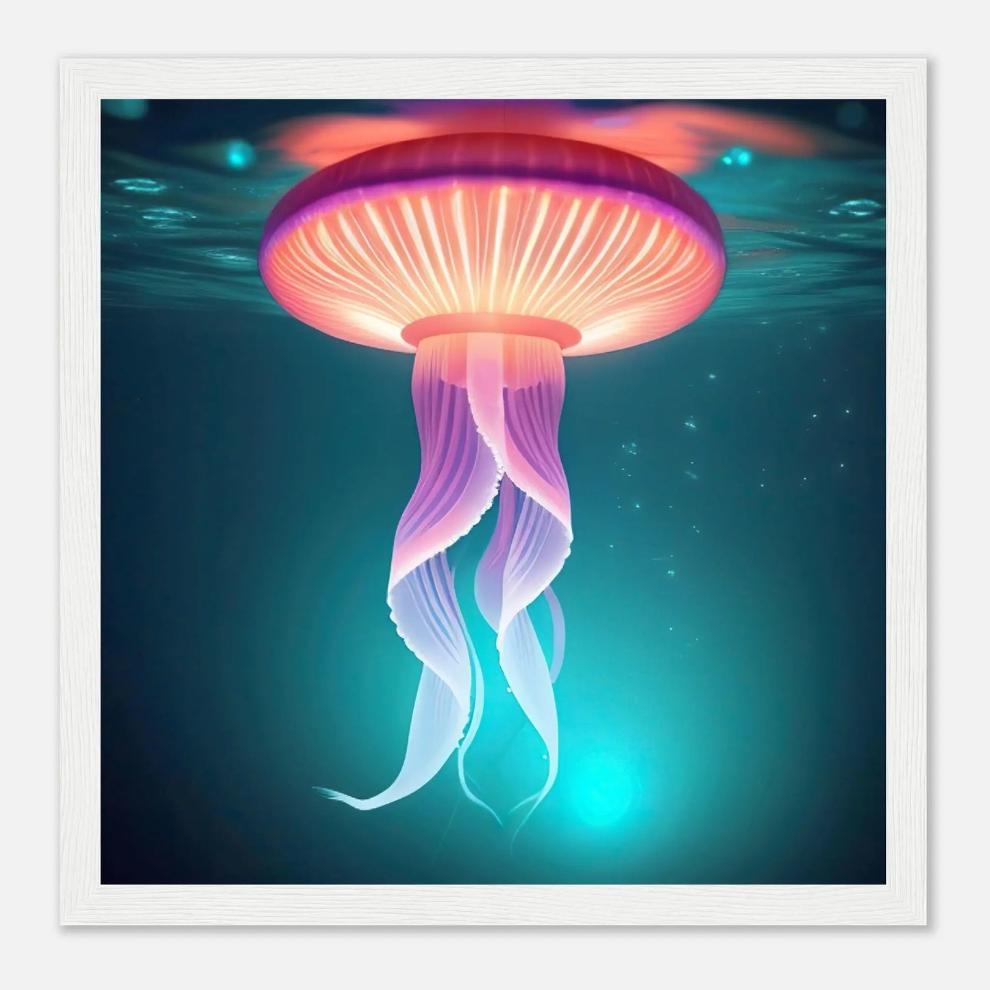 Gerahmtes Premium-Poster - Qualle - Digitaler Stil, KI-Kunst - RolConArt, Unterwasserlandschaften, 30x30-cm-12x12-Weißer-Rahmen