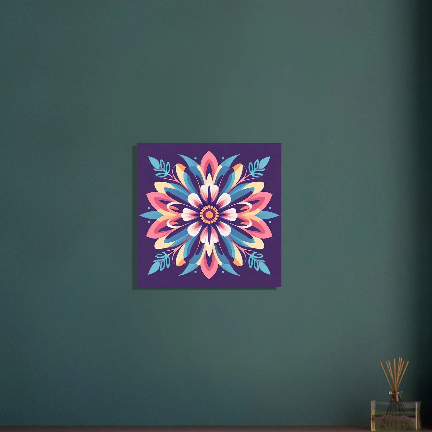 Aluminiumdruck - Blumen Tribal - Digitaler Stil, KI-Kunst - RolConArt, Pflanzen, 50x50-cm-20x20