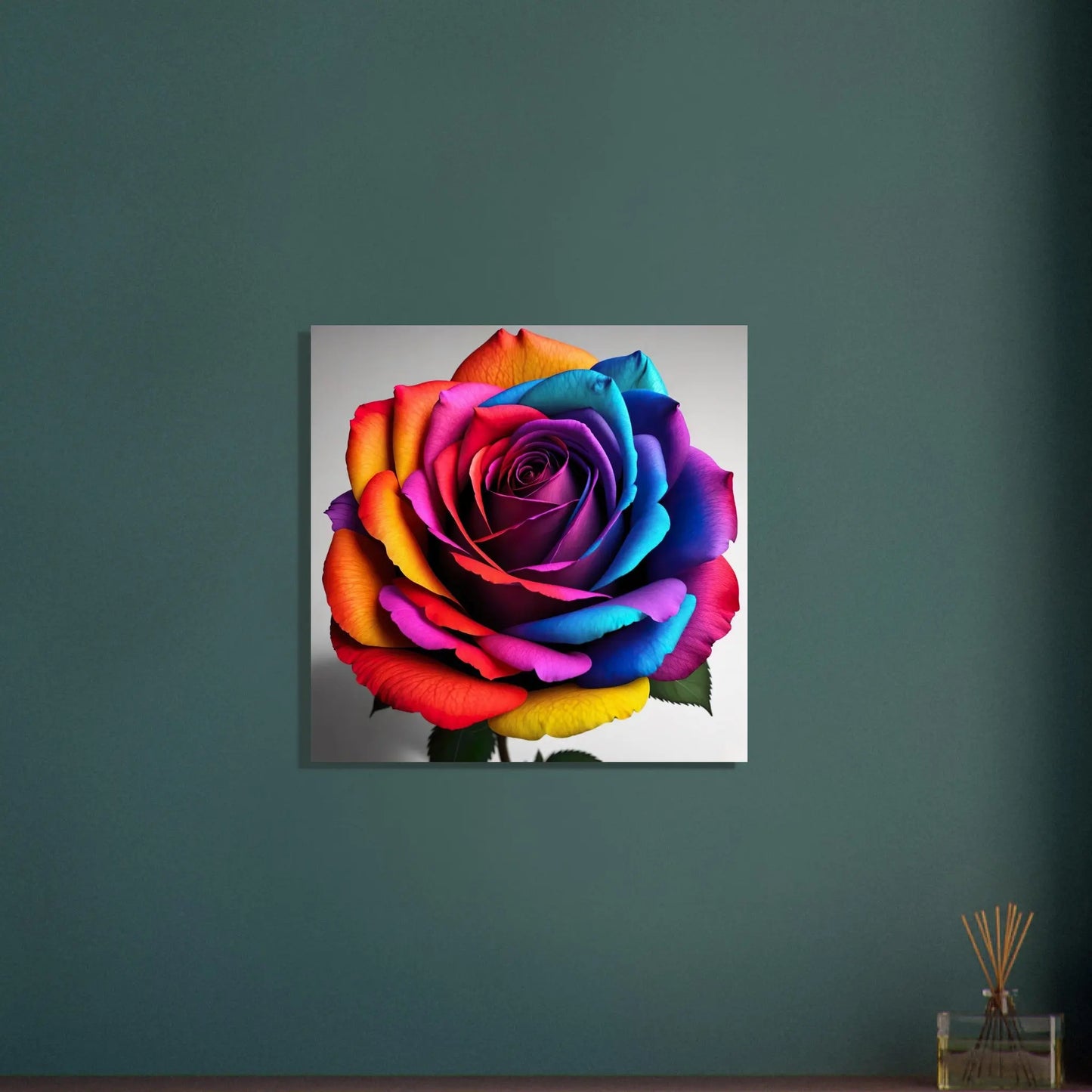 Aluminiumdruck - Bunte Rose - Foto Stil, KI-Kunst - RolConArt, Pflanzen, 60x60-cm-24x24