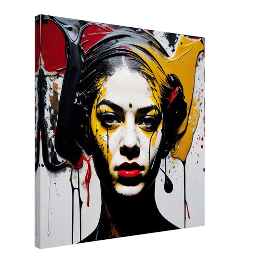 Leinwandbild - Frauenporträt im Splash Art Stil, KI-Kunst - RolConArt, Splash Art - Porträts,