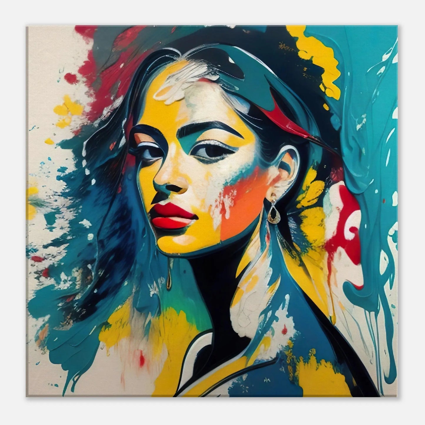 Leinwandbild - Frauenporträt im Splash Art Stil, KI-Kunst - RolConArt, Splash Art - Porträts, 50x50-cm-20x20