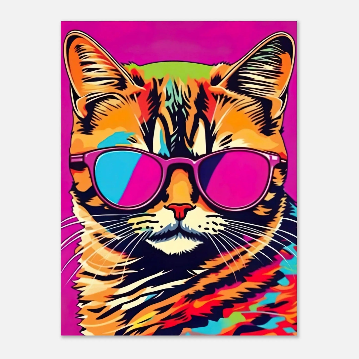 Aluminiumdruck - Katze mit Sonnenbrille - Pop Art Stil, KI-Kunst RolConArt
