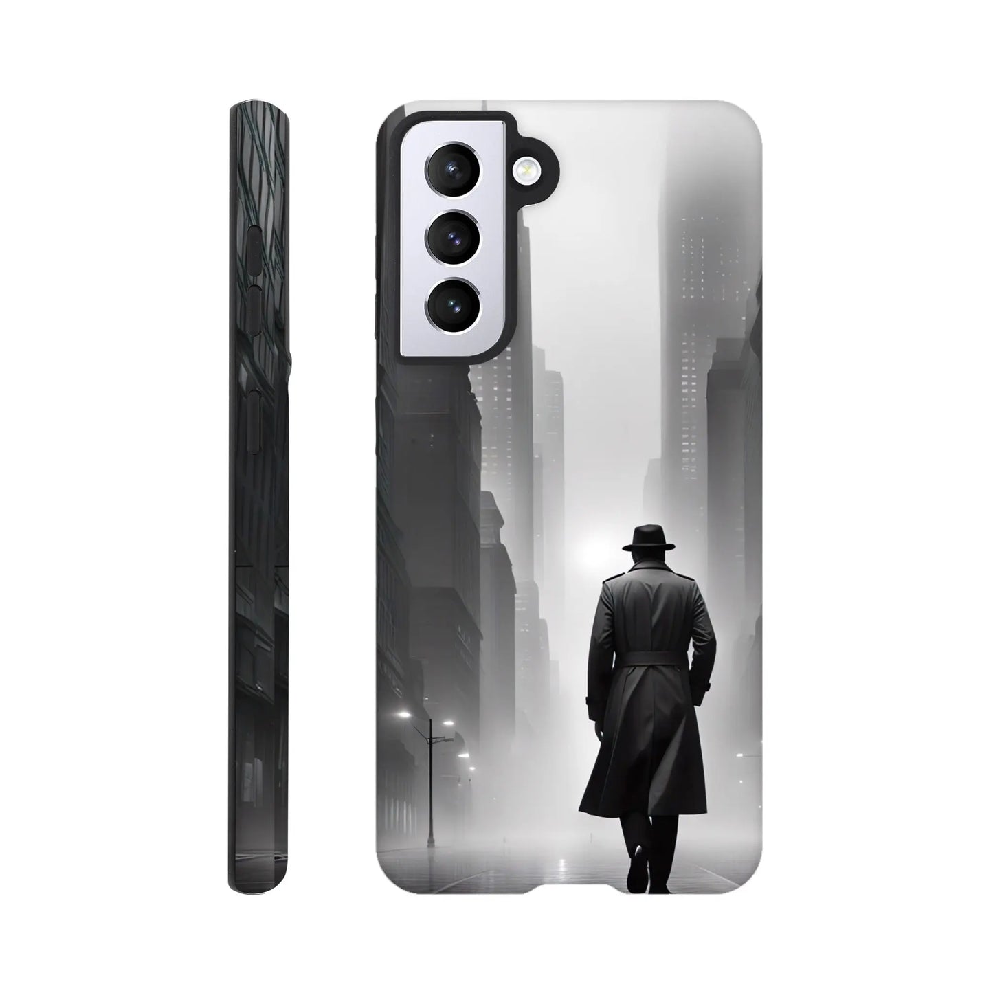 Smartphone-Hülle "Hart" - Stadtgänger - Schwarz-Weiß Stil, KI-Kunst RolConArt, Schwarz-Weiß, Galaxy-S21