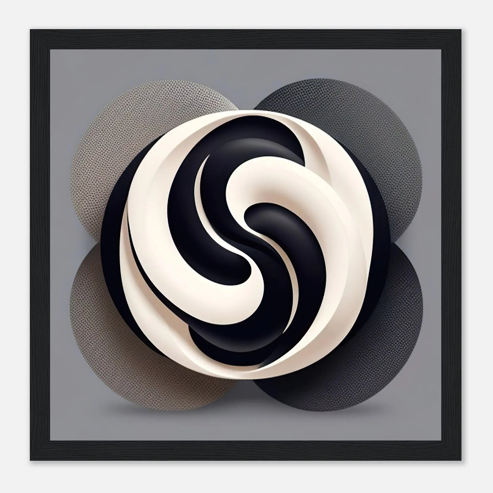 Gerahmtes Premium-Poster - Yin Yang - Digitaler Stil, KI-Kunst - RolConArt, Kreative Vielfalt, 30x30-cm-12x12-Schwarzer-Rahmen