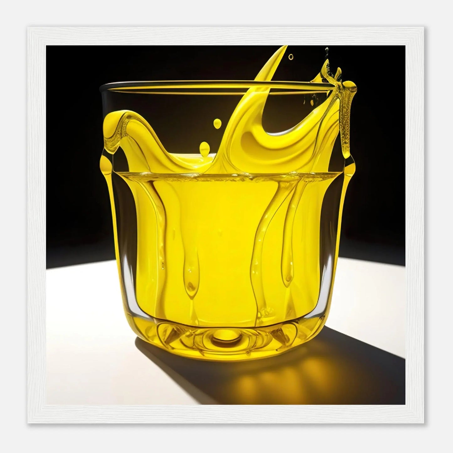 Gerahmtes Premium-Poster - Glas mit gelbem Trank - Foto Stil, KI-Kunst - RolConArt, Kreative Vielfalt, 30x30-cm-12x12-Weißer-Rahmen