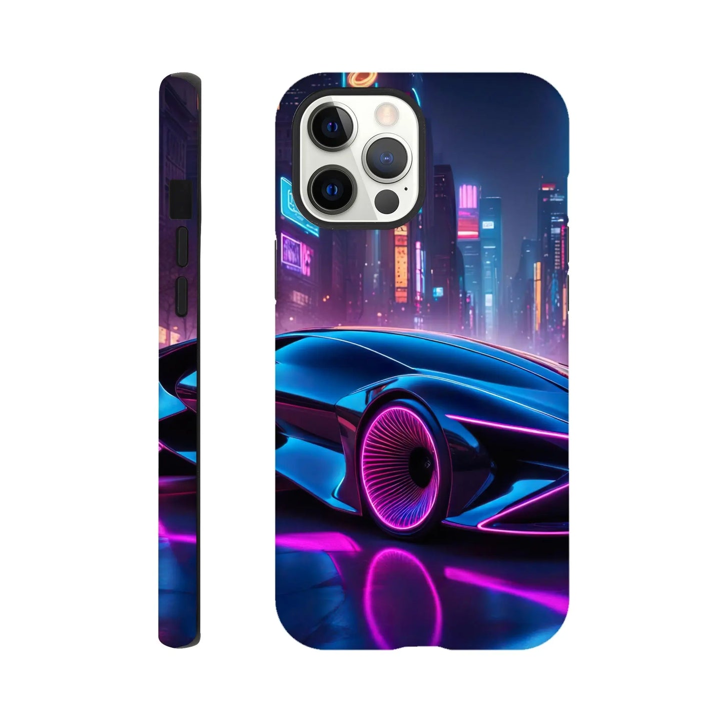 Smartphone-Hülle "Hart" - Futuristisches Auto - Neon Stil, KI-Kunst RolConArt, Neon, iPhone-12-Pro-Max