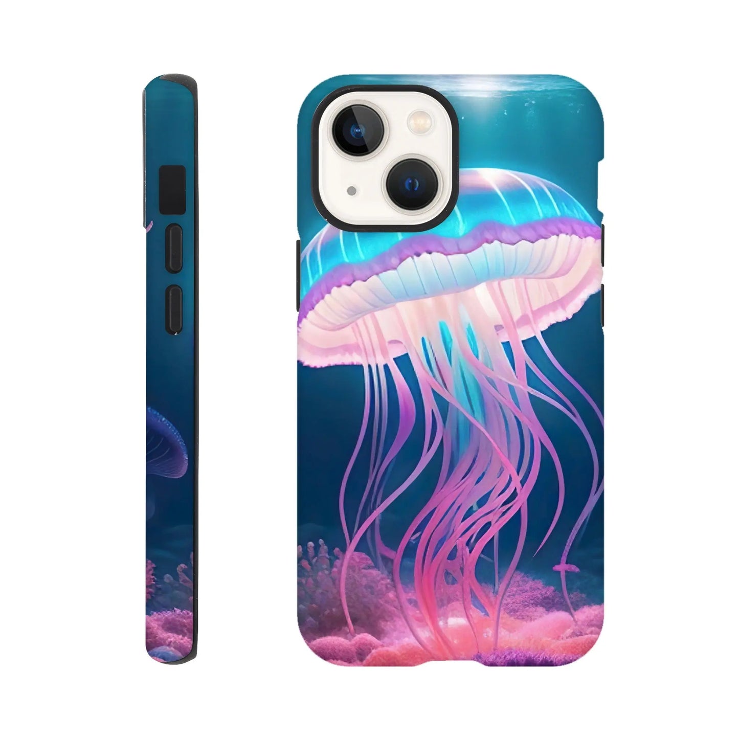Smartphone-Hülle "Hart" - Qualle - Digitaler Stil, KI-Kunst RolConArt, Unterwasserlandschaften, iPhone-13-Mini