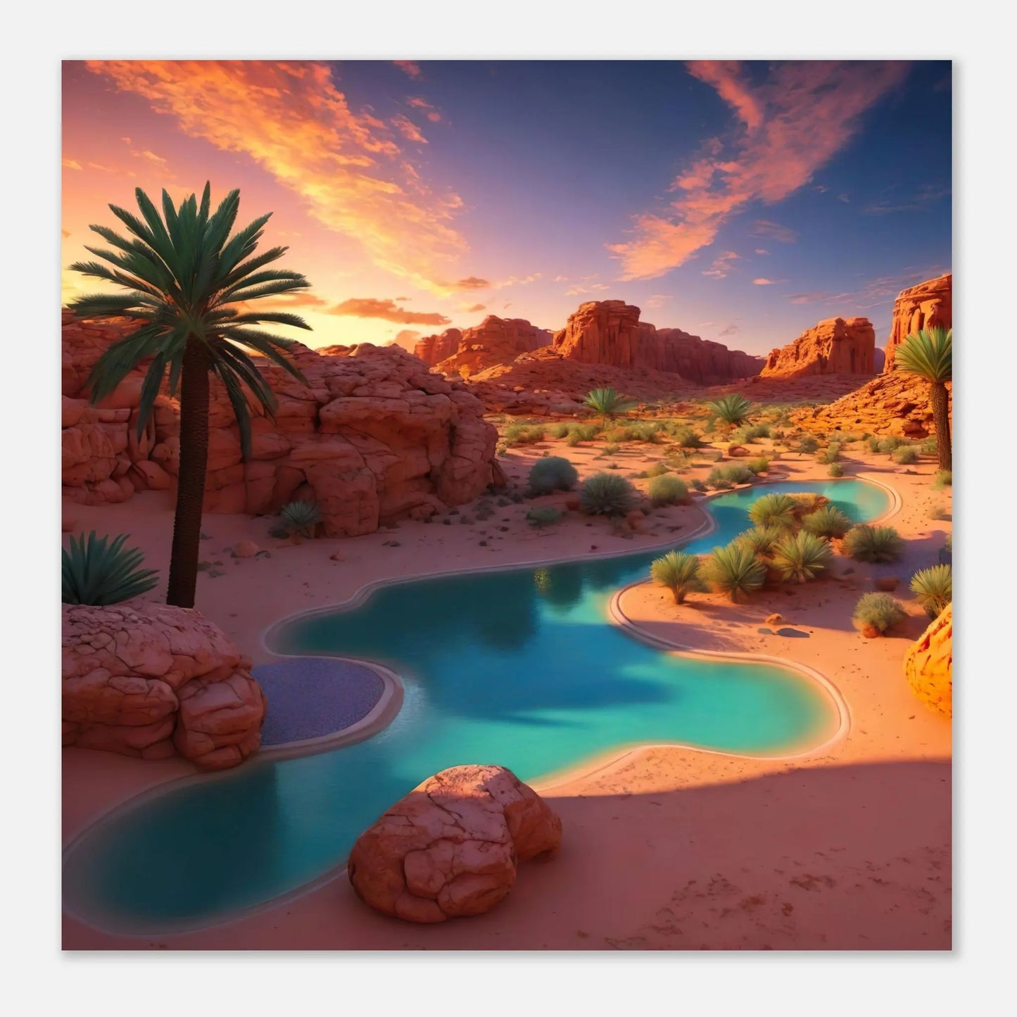 Moderner Forex-Druck - Oase in der Wüste - Foto Stil, KI-Kunst - RolConArt, Landschaften,