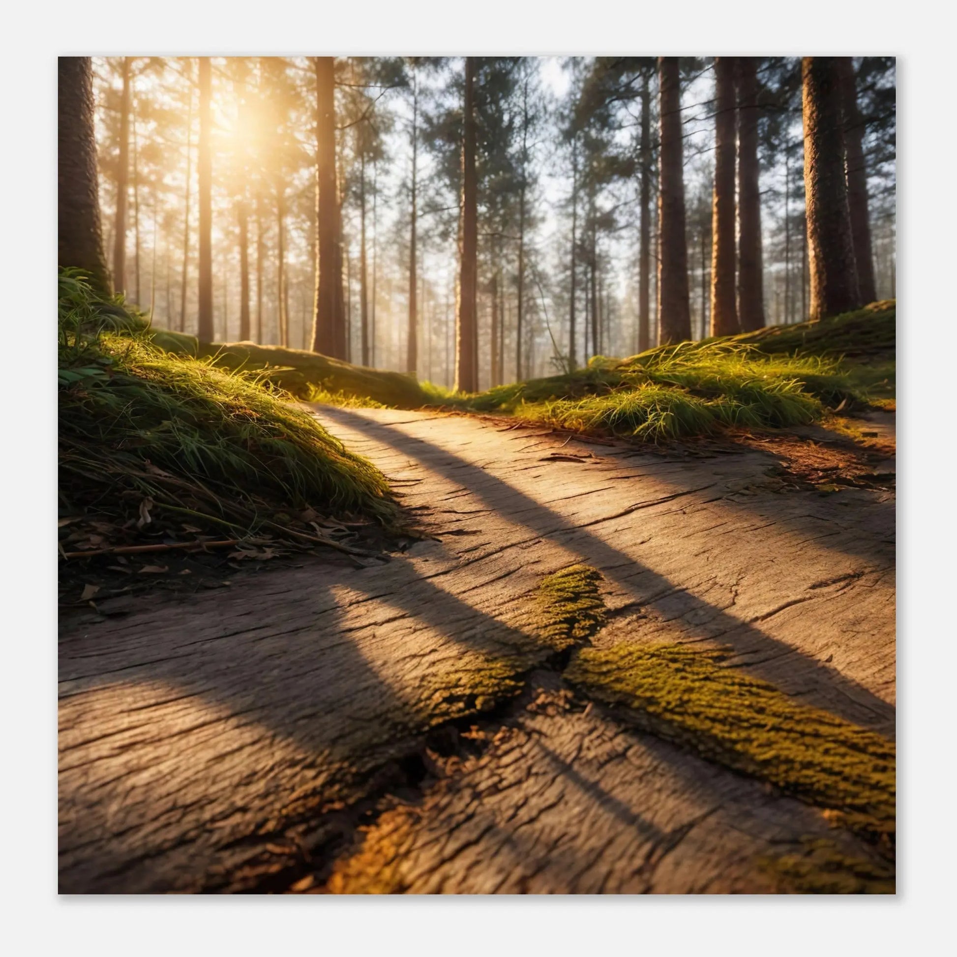 Moderner Forex-Druck - Holzweg im Wald - Foto Stil, KI-Kunst - RolConArt, Landschaften,