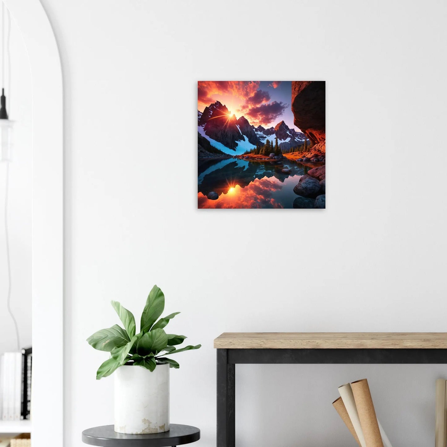 Moderner Forex-Druck - Bergpanorama - Foto Stil, KI-Kunst - RolConArt, Landschaften, 50x50-cm-20x20-Schwarz