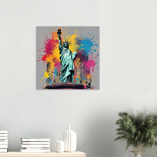 Aluminiumdruck - Freiheitsstatue - Splash Art Stil, KI-Kunst RolConArt