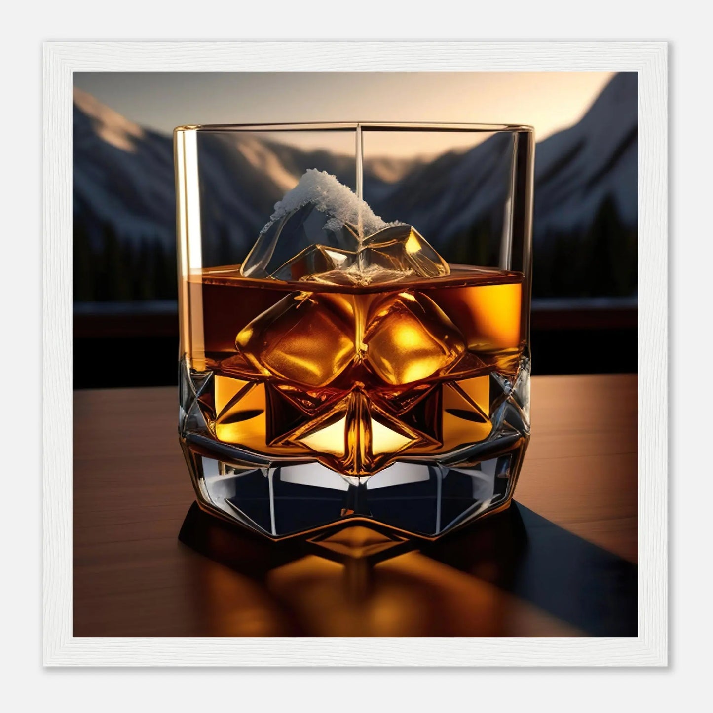 Gerahmtes Premium-Poster - Whiskey im Glas - Foto Stil, KI-Kunst - RolConArt, Kreative Vielfalt, 30x30-cm-12x12-Weißer-Rahmen