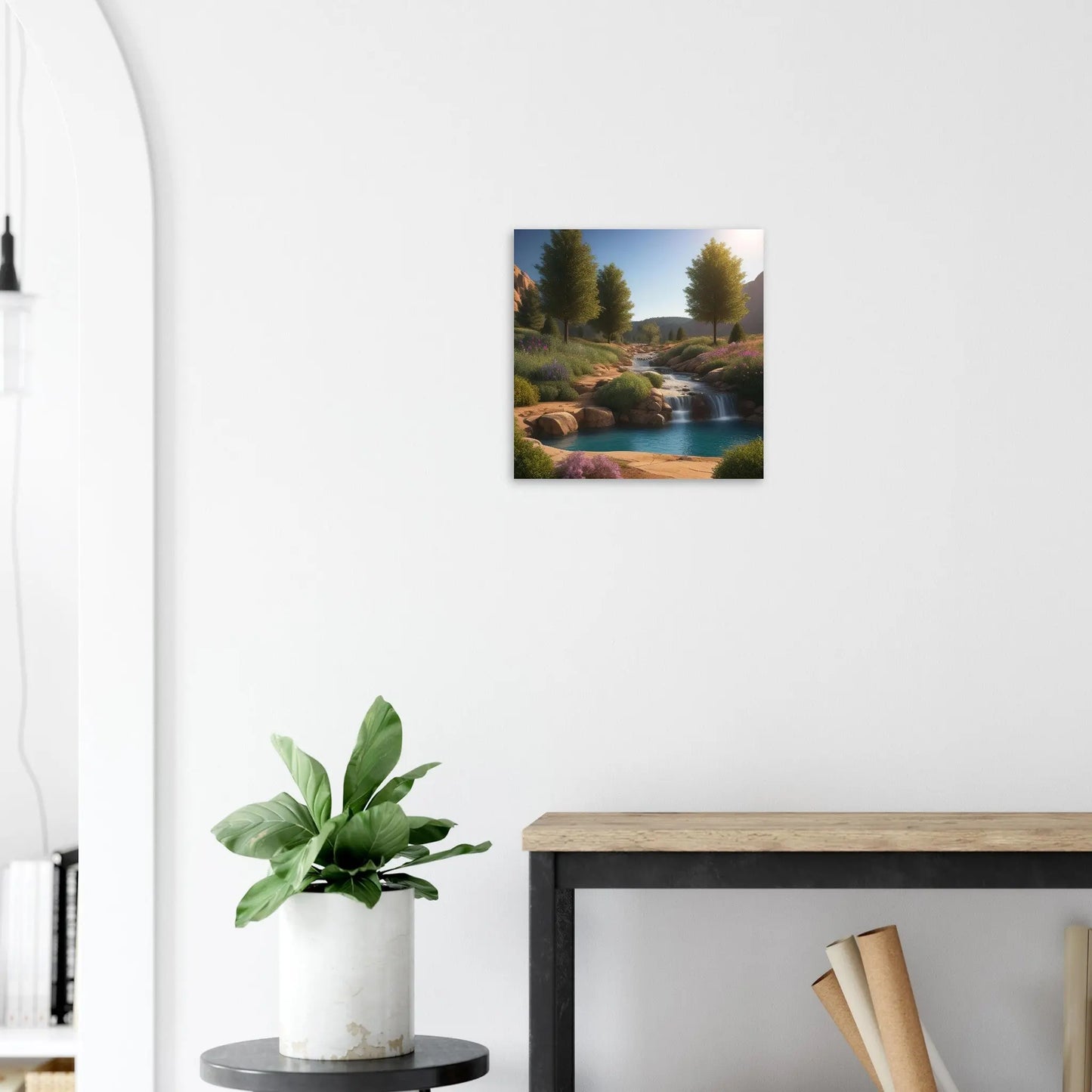 Moderner Forex-Druck - Landschaftsidylle - Foto Stil, KI-Kunst - RolConArt, Landschaften, 40x40-cm-16x16-Schwarz