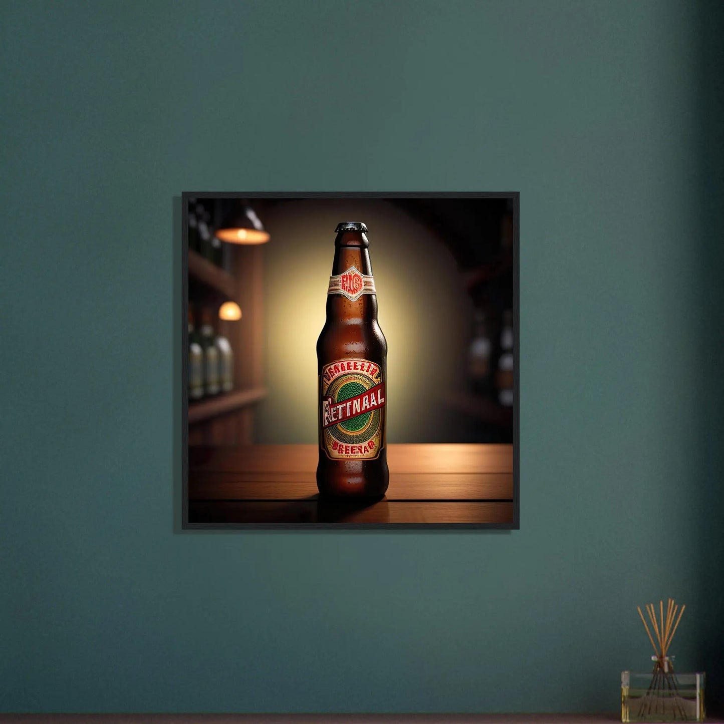 Gerahmtes Premium-Poster - Bierflasche - Foto Stil, KI-Kunst - RolConArt, Kreative Vielfalt,