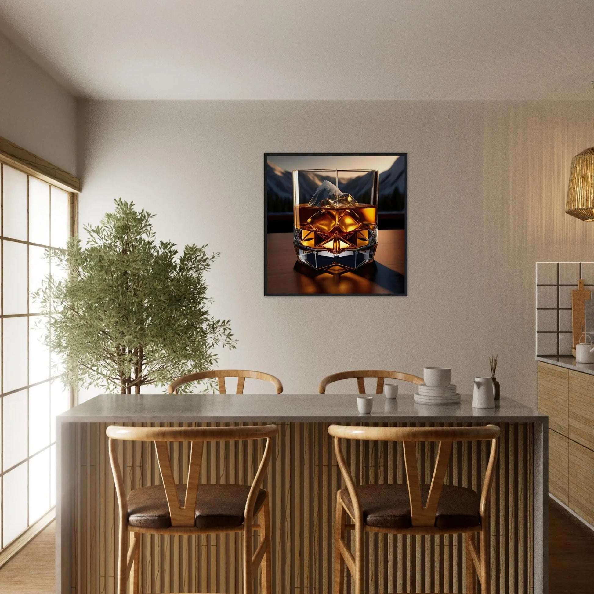 Gerahmtes Premium-Poster - Whiskey im Glas - Foto Stil, KI-Kunst - RolConArt, Kreative Vielfalt,
