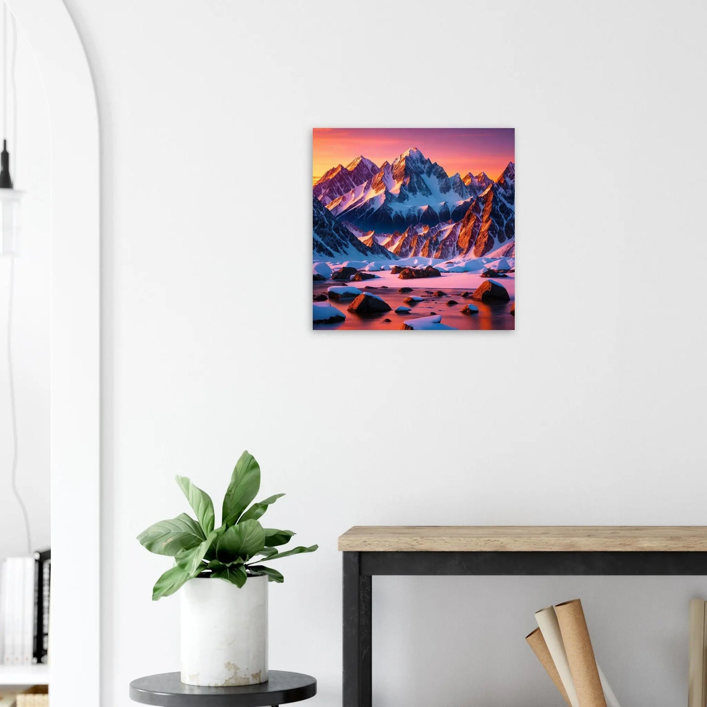 Moderner Forex-Druck - Berglandschaft mit Schnee - Foto Stil, KI-Kunst - RolConArt, Landschaften, 50x50-cm-20x20-Weiß