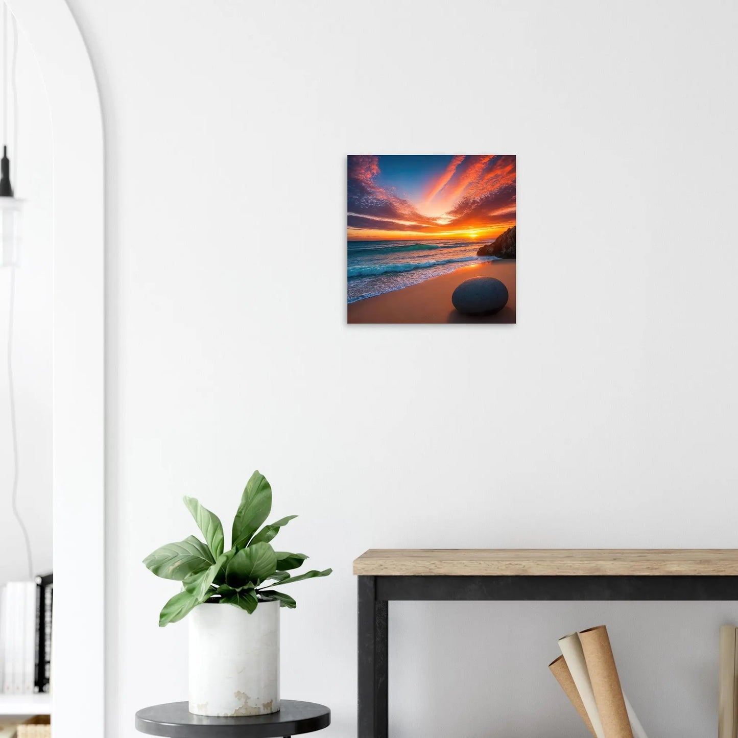 Moderner Forex-Druck - Strandlandschaft - Foto Stil, KI-Kunst - RolConArt, Landschaften, 40x40-cm-16x16-Weiß