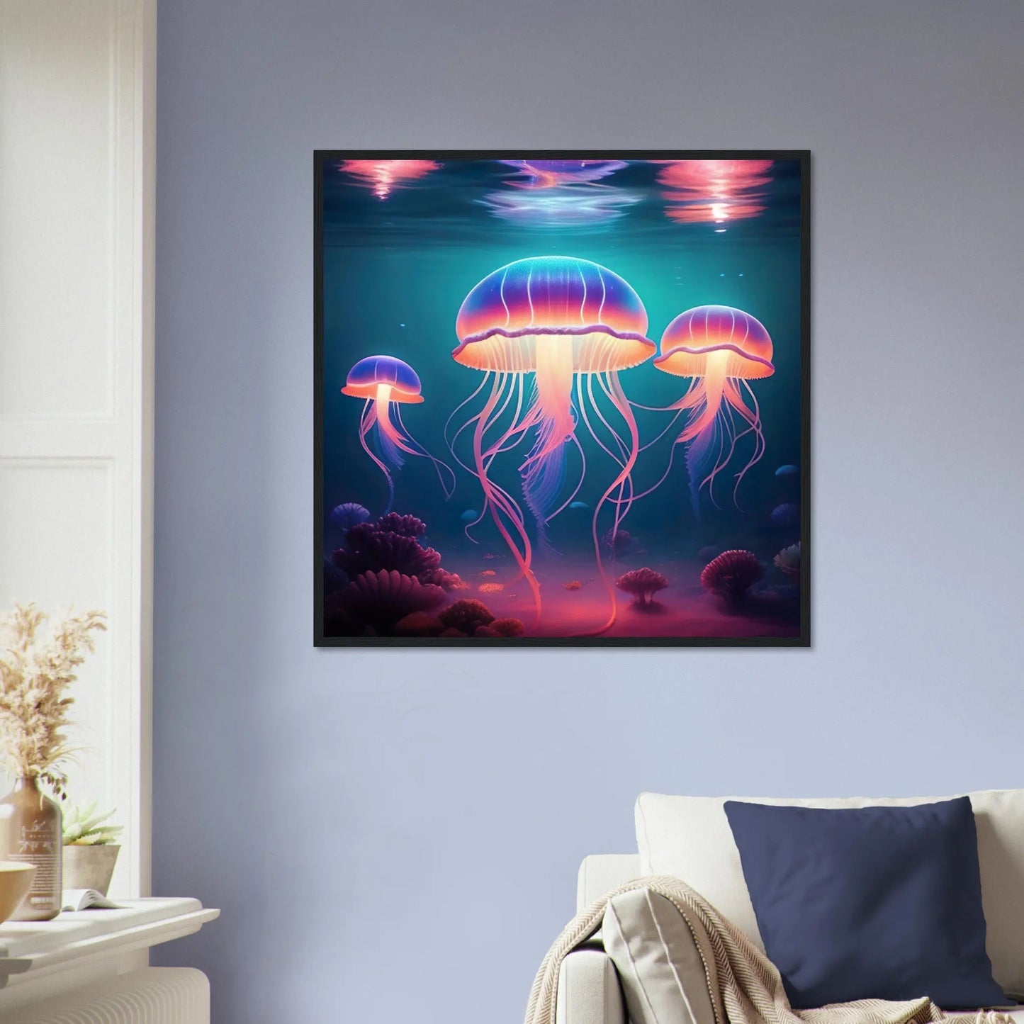 Gerahmtes Premium-Poster - Quallen - Digitaler Stil, KI-Kunst - RolConArt, Unterwasserlandschaften,